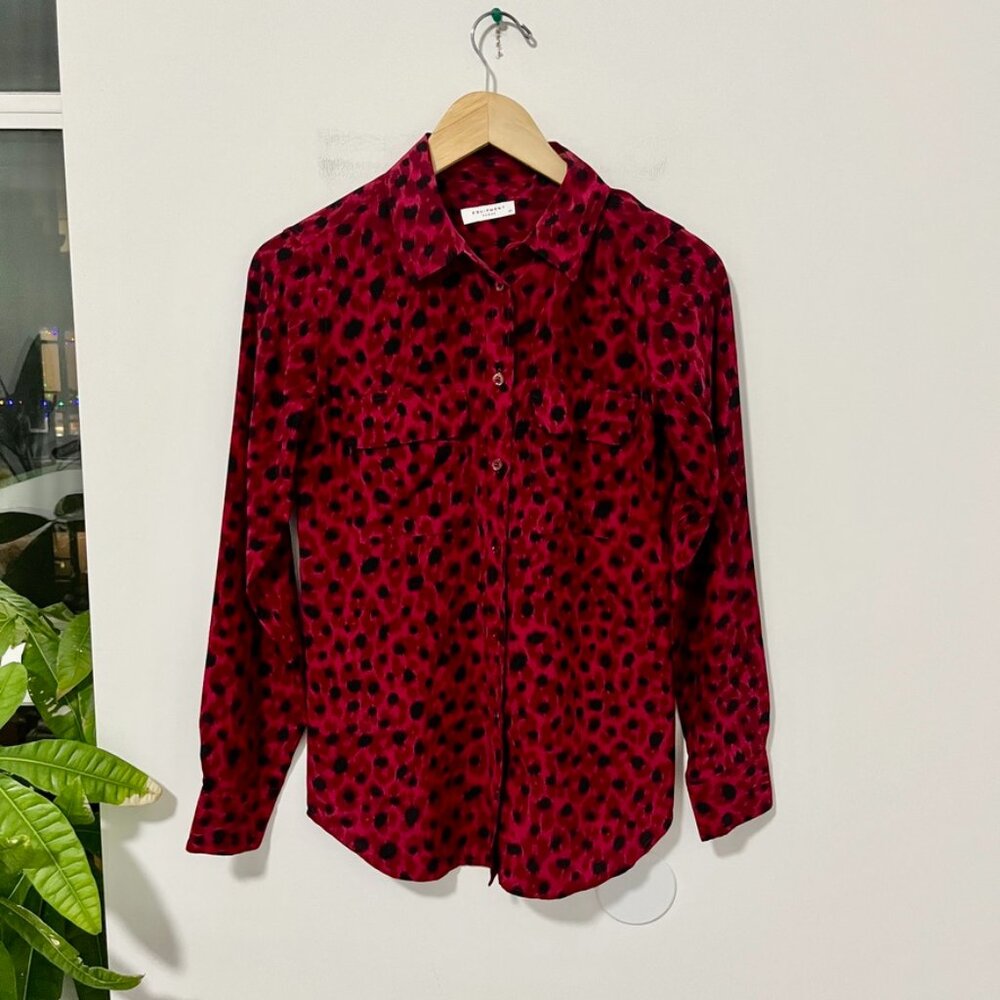 Equipment Femme Red & Black Animal Print Long Sleeve Blouse Size XS